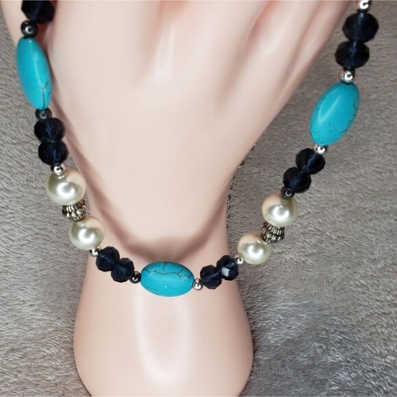 Turquoise, pearl, gem stone necklace - Picture 7 of 8